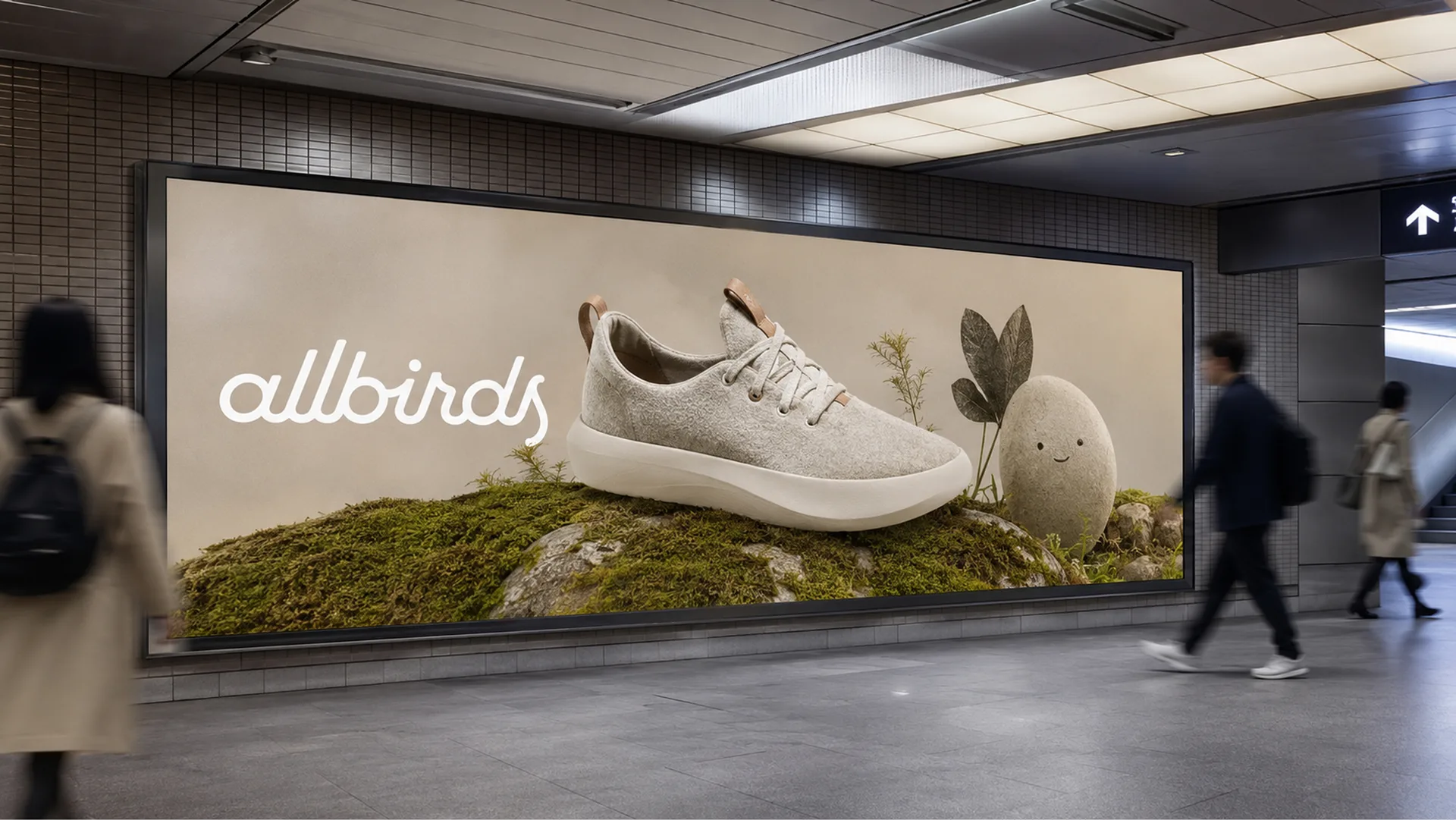 Allbirds — Transit billboard with the brand wordmark and material character