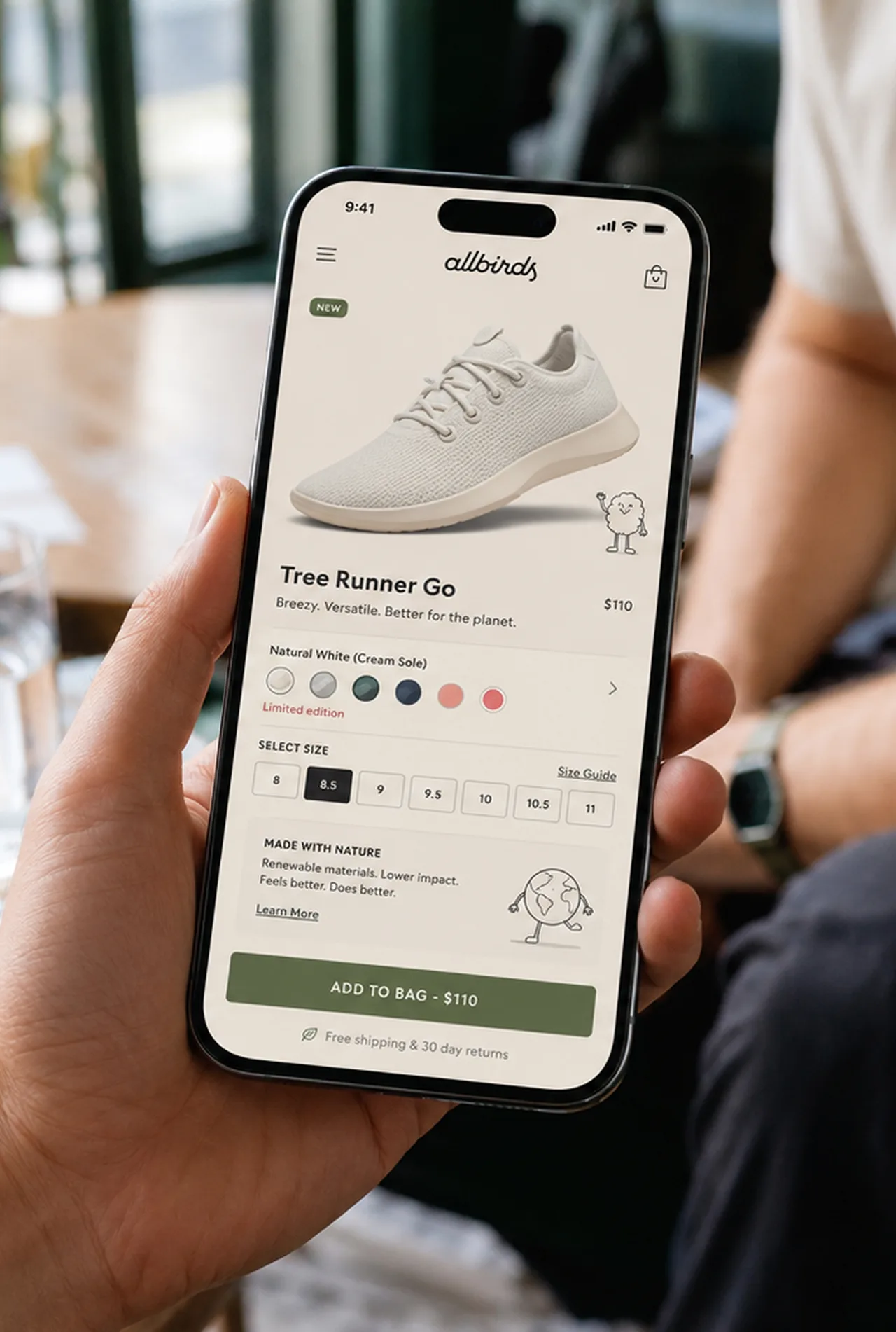 Allbirds — Tree Runner Go product screen in the app