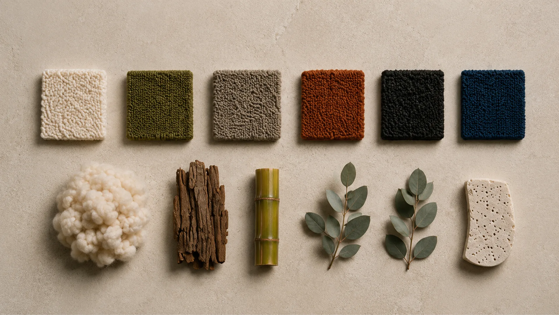 Allbirds — Material palette of knit swatches with wool, bark, bamboo, and eucalyptus