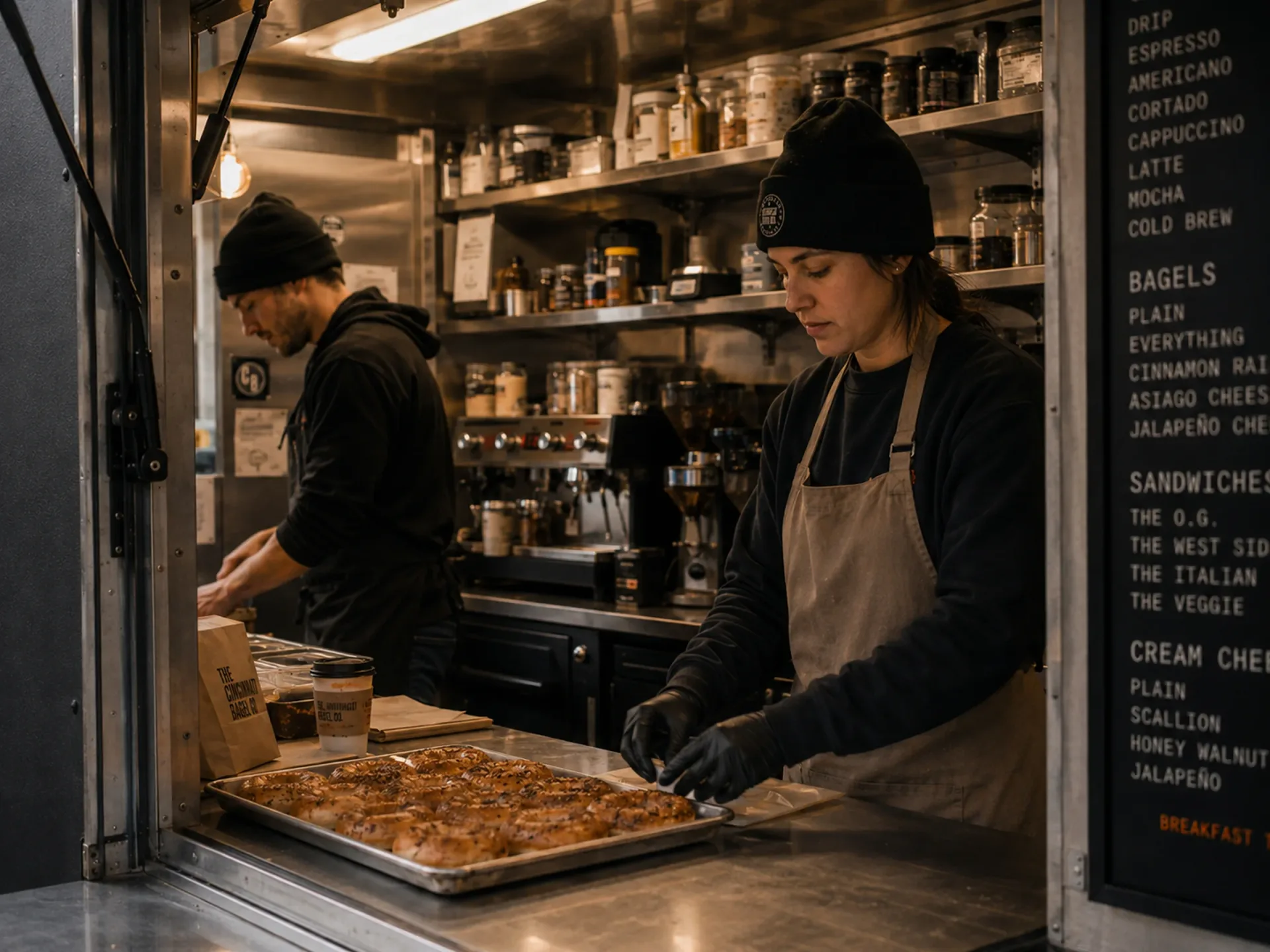 The Cincinnati Bagel Co. — Cincinnati Bagel Co. employees working behind the shop counter