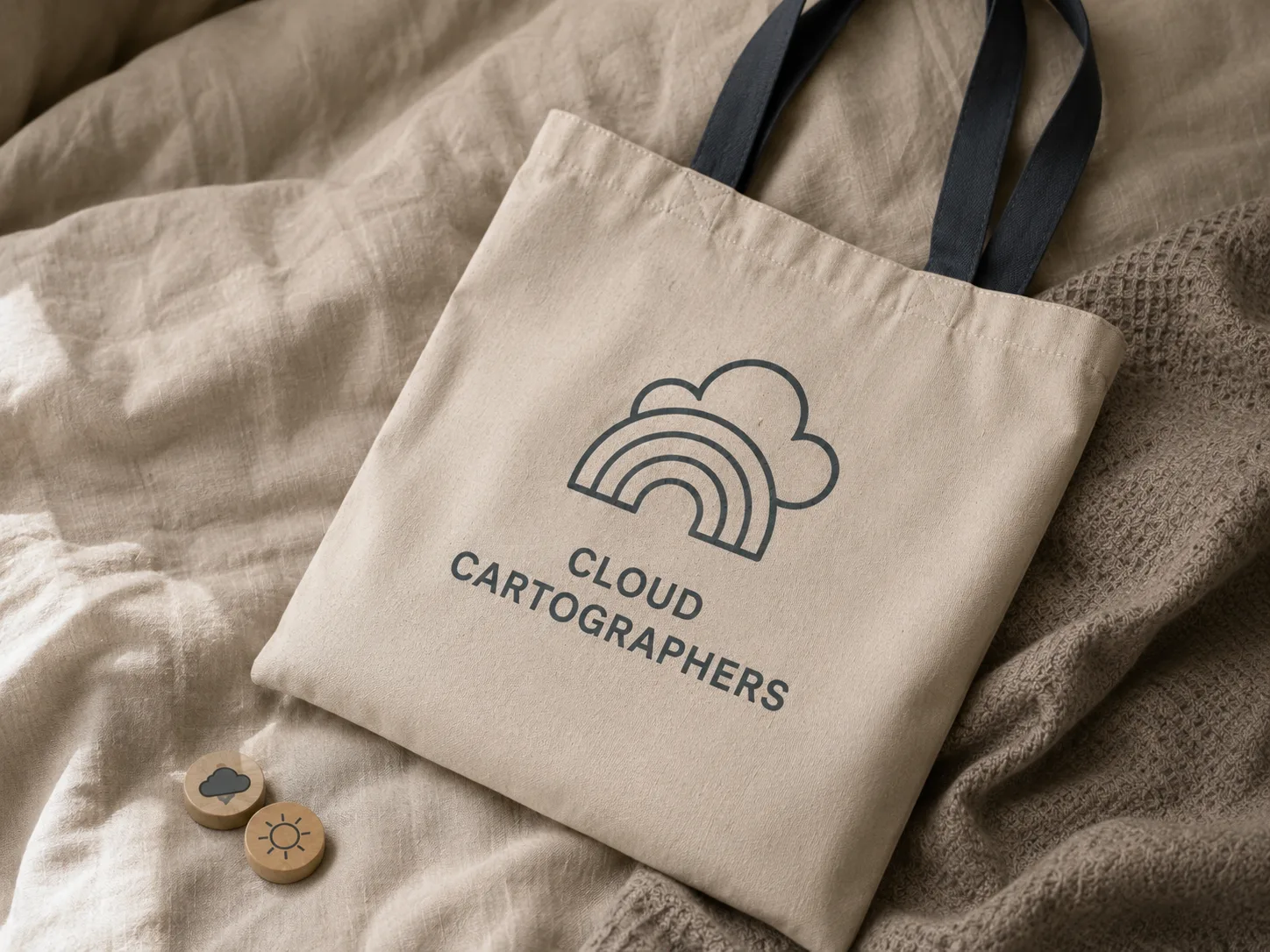 Cloud Cartographers branded tote and weather tokens