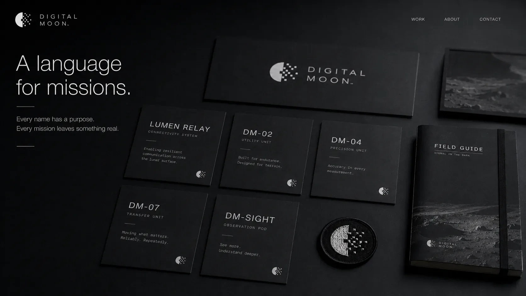 Digital Moon — Digital Moon mission language kit with name cards, Lumen Relay, DM-02, DM-04, DM-07, DM-Sight, patch, and field guide
