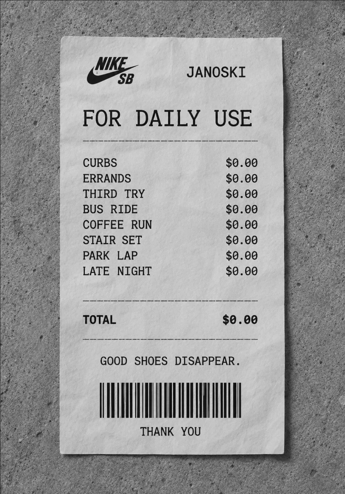 For Daily Use — For Daily Use receipt poster listing everyday moments with zero dollar totals