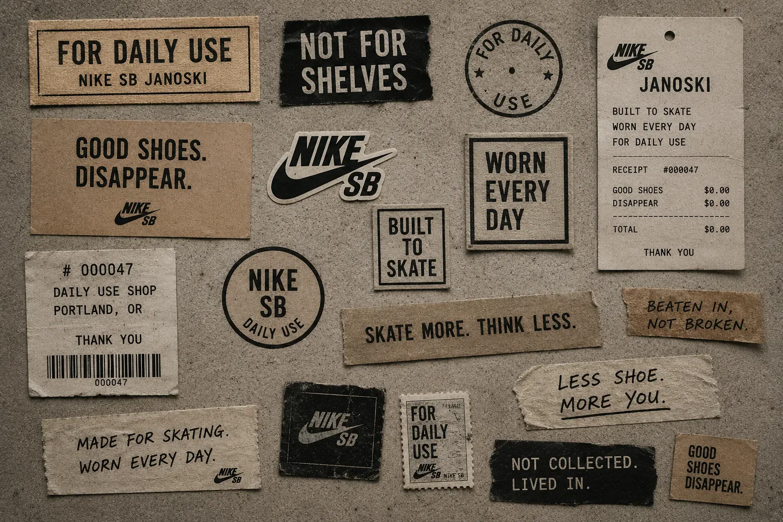 For Daily Use — Nike SB For Daily Use stamp and ephemera system board
