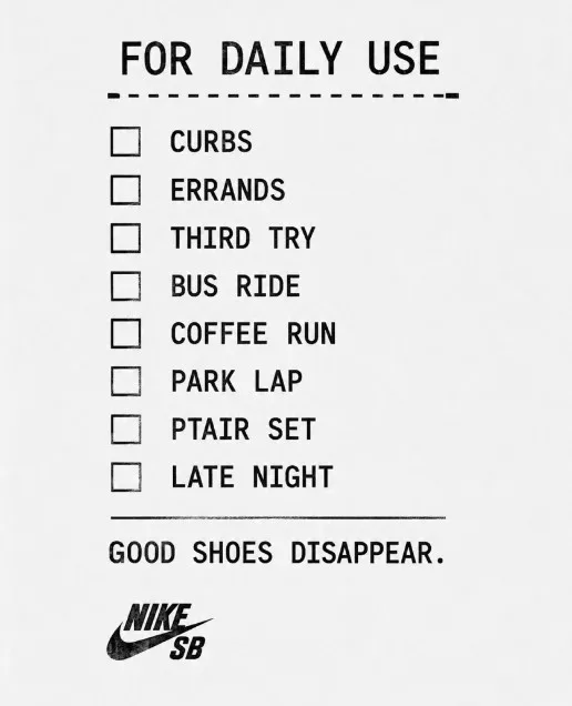 For Daily Use — For Daily Use checklist with curbs, errands, bus ride, coffee run, and late night