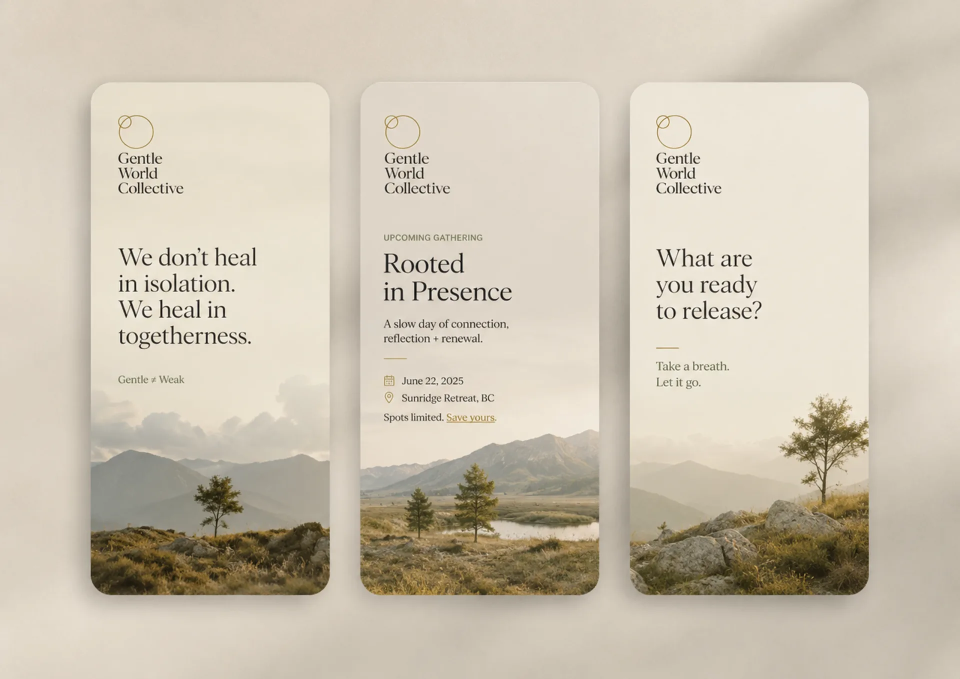 Gentle World Collective — Gentle World Collective reflection card set with landscape imagery and prompt language