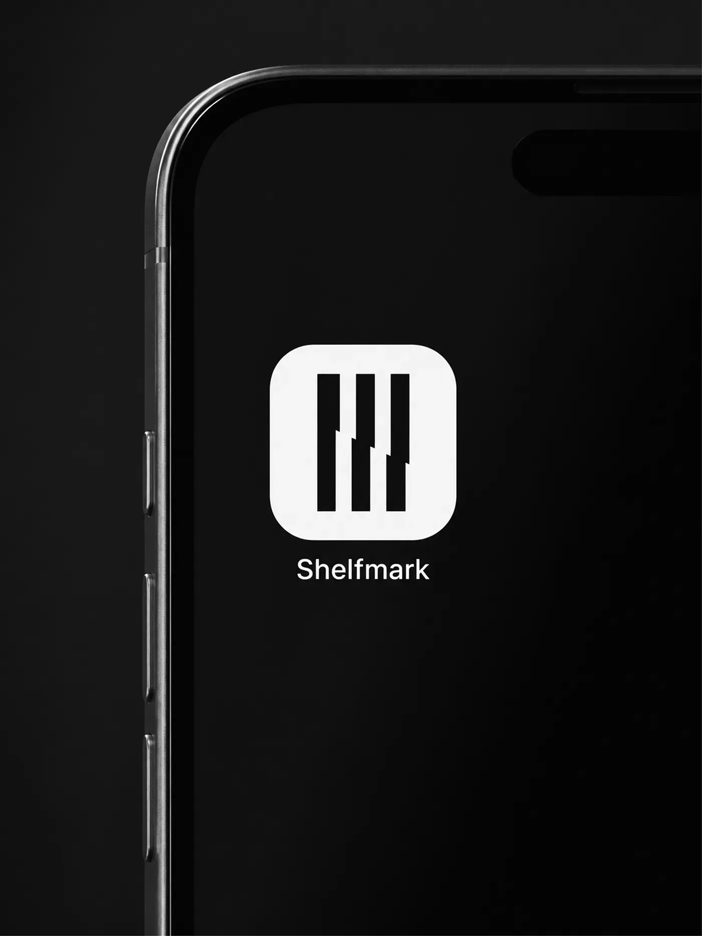 Shelfmark — Shelfmark app icon shown on a black smartphone screen