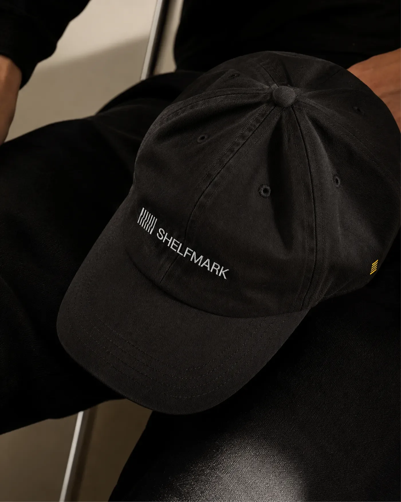 Shelfmark — Black Shelfmark cap with embroidered logo and a small yellow side mark
