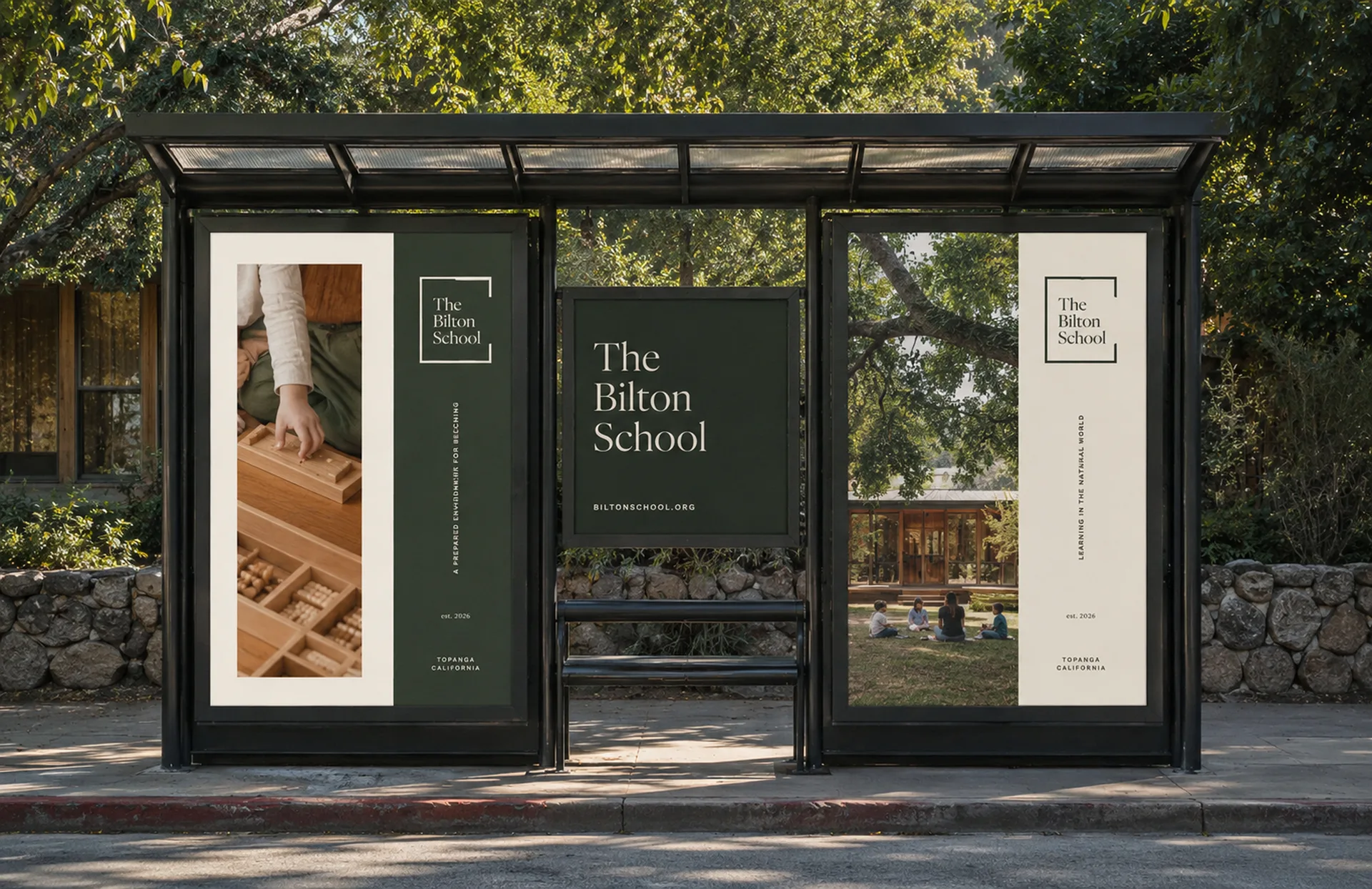 The Bilton School — Bus shelter campaign with prepared environment and natural-world messaging for Topanga California